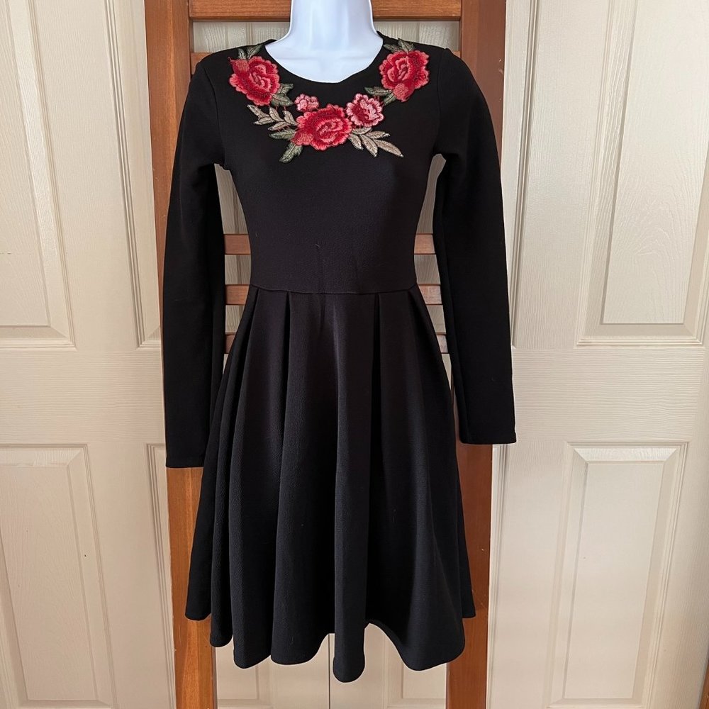Club L Little Black Dress with Embroidered rose collar